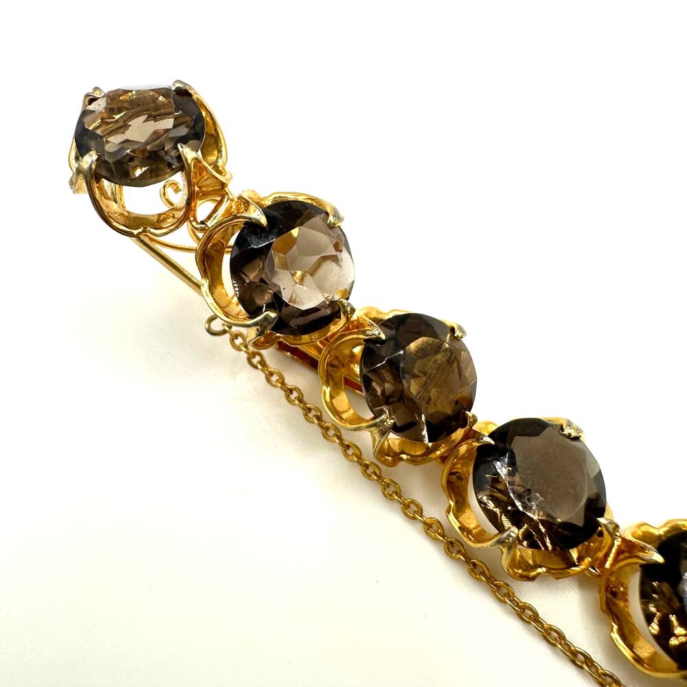 Vintage gold plated genuine brown smoky quartz gemstones tennis bracelet 7.25" - Picture 3 of 9